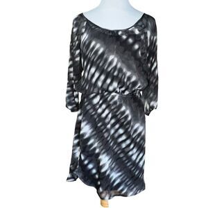 Express Sheer Size M Black Dress White Accent/Criss Cross Back/Black Under Dress